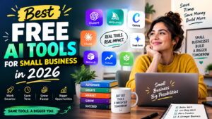 Best free AI tools for small business in 2026, featuring AI productivity, marketing, design, and automation tools