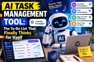AI task management tool showing an intelligent to-do list that prioritizes tasks, plans schedules, and helps users stay productive.
